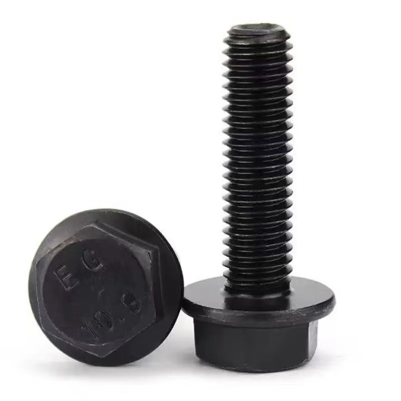 High-strength blackened grade 4.8, 8.8, 10.9, 12.9 flange bolt DIN 6921 / DIN 6922