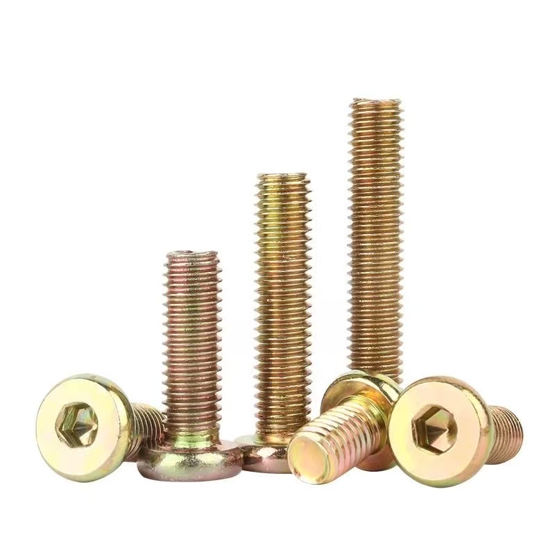 High-strength yellow zinc plated grade 4.8, 8.8, 10.9, 12.9 low head socket cap screw DIN 7984