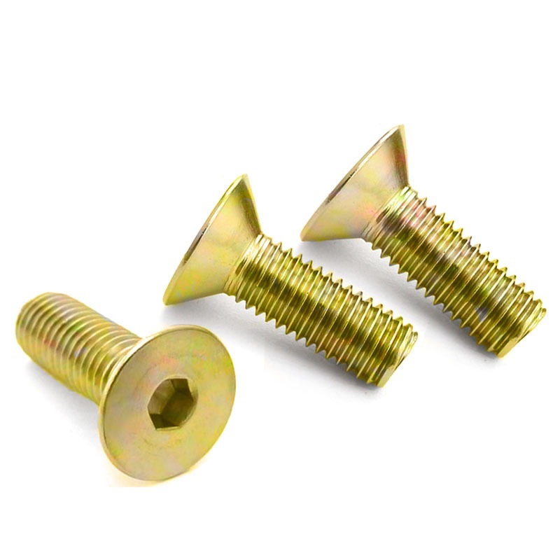 High-strength yellow zinc plated grade 4.8, 8.8, 10.9, 12.9 flat head socket cap screw DIN 7991