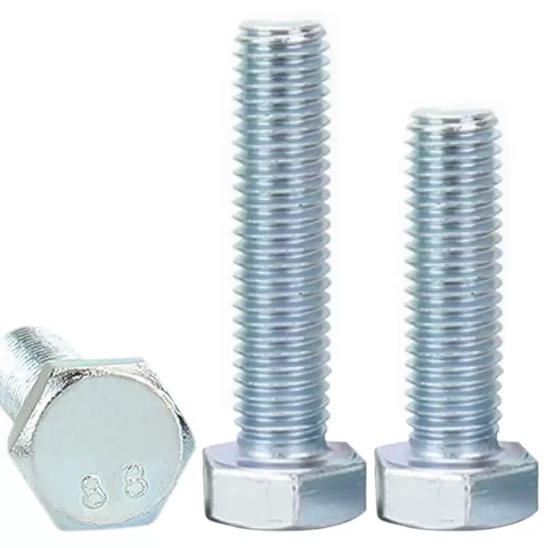 High-strength blue-white zinc plated grade 4.8, 8.8, 10.9, 12.9 hex head bolt DIN 931 / DIN 933