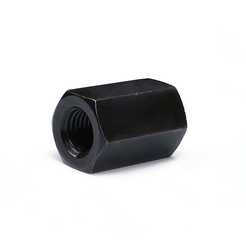 High-strength blackened finish, grades 4, 8, 10, 12, long hexagon connecting nut DIN 6334
