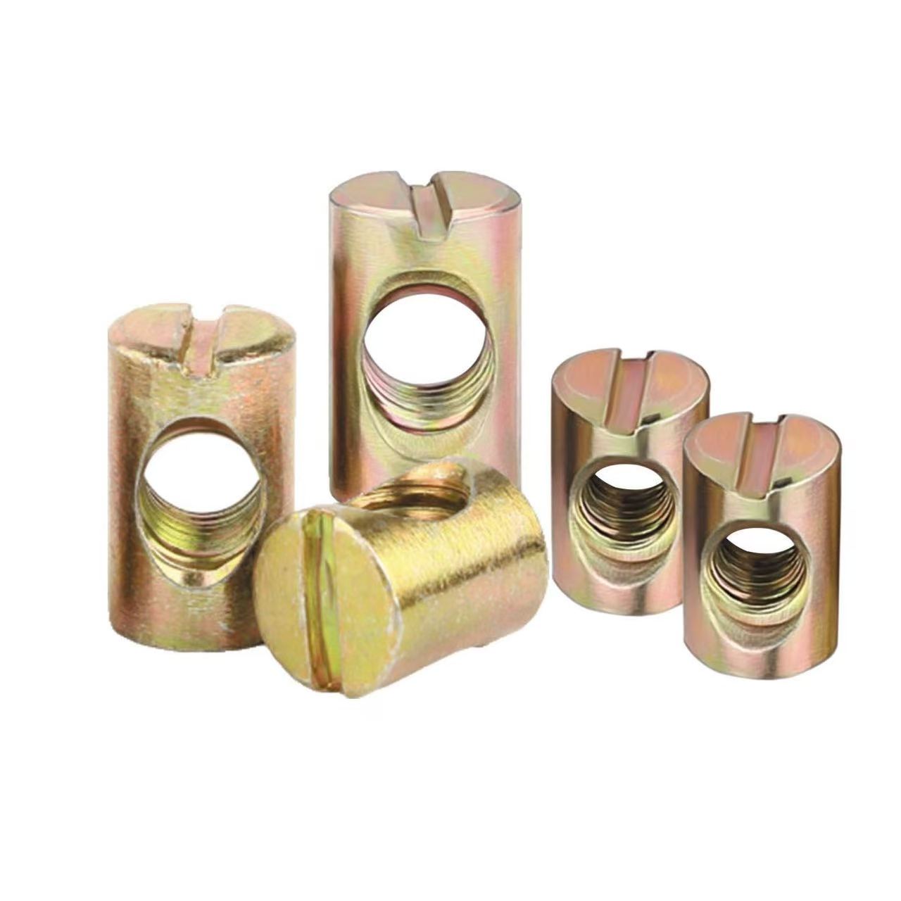High-strength yellow zinc plated property class 4, 8, 10, 12 barrel nuts (cross dowels)