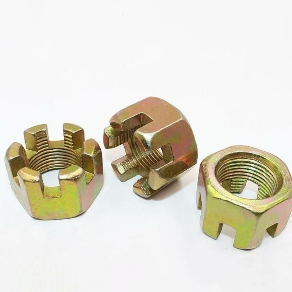 High-strength yellow zinc plated property class 4, 8, 10, 12 slotted nuts DIN 935