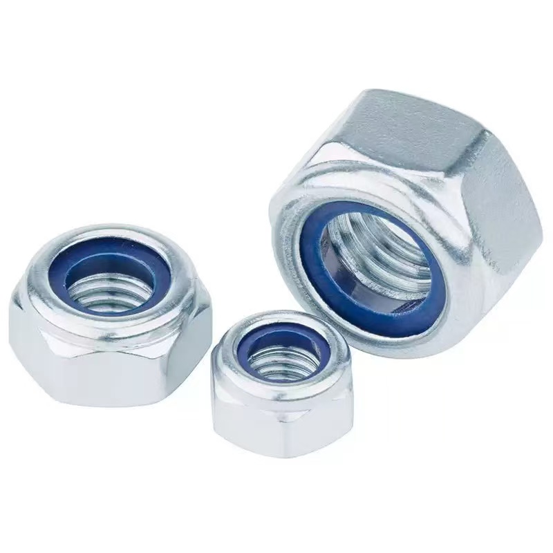 High-strength blue-white zinc plated property class 4, 8, 10, 12 nylon hex lock nuts DIN 982 / DIN 985