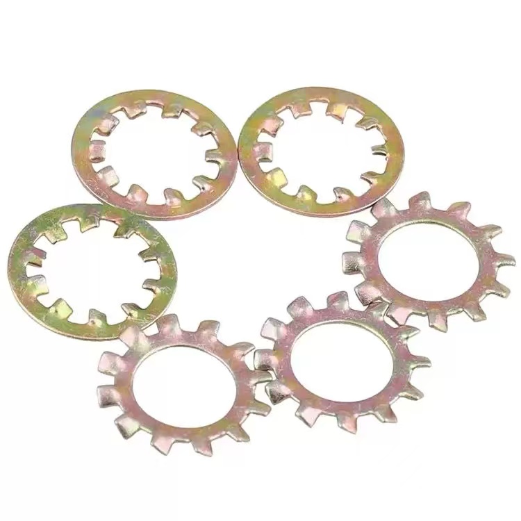 High-strength yellow zinc plated tooth lock washer, DIN 6797