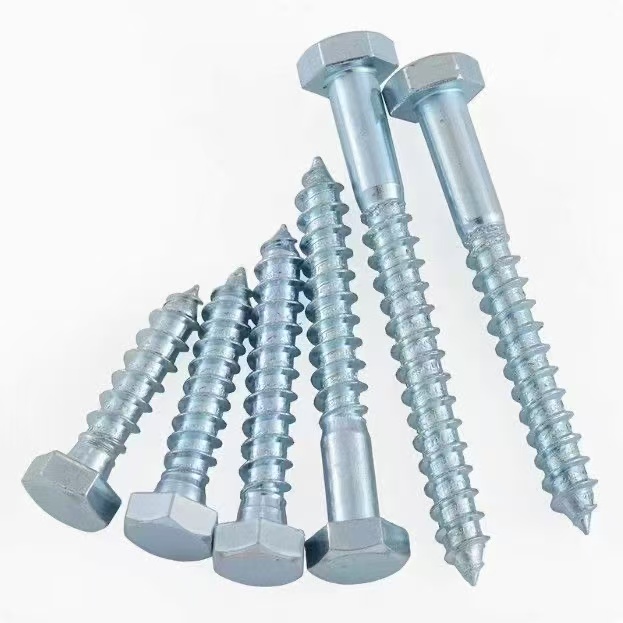 Blue-White Zinc Plated Carbon Steel Hex Head Wood Screw