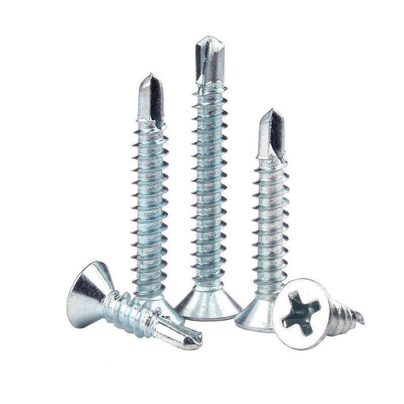 Blue-White Zinc Plated Carbon Steel Phillips Flat Head Self-Drilling Screw