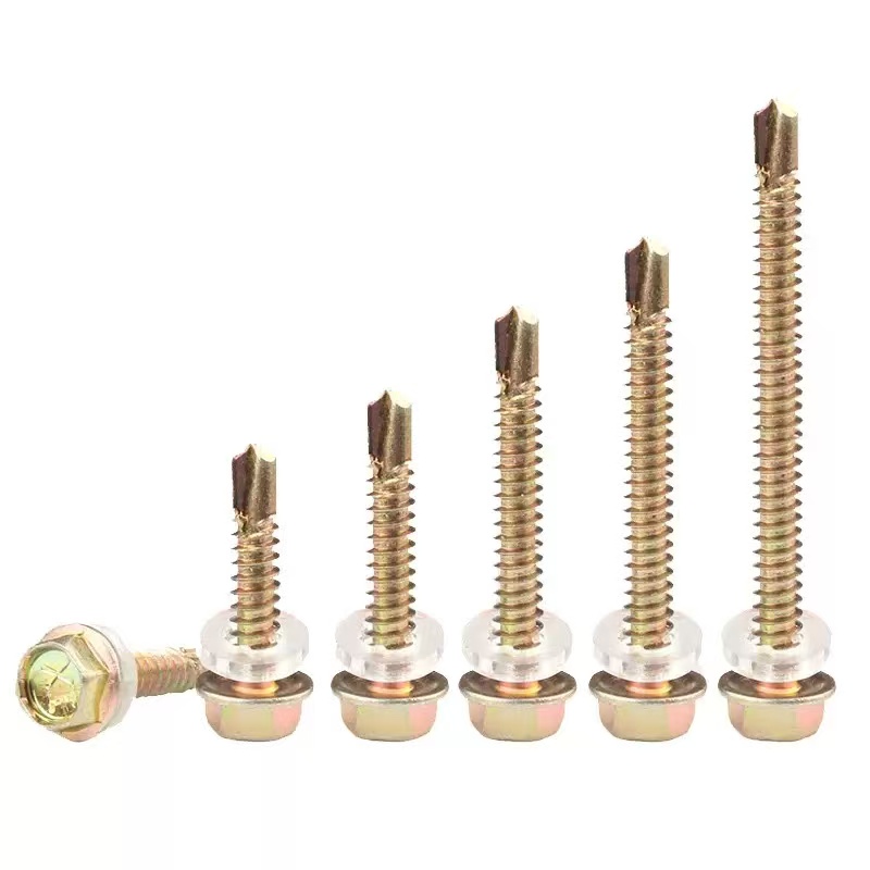 Yellow Zinc Plated Carbon Steel Hex Head Self-Drilling Screw