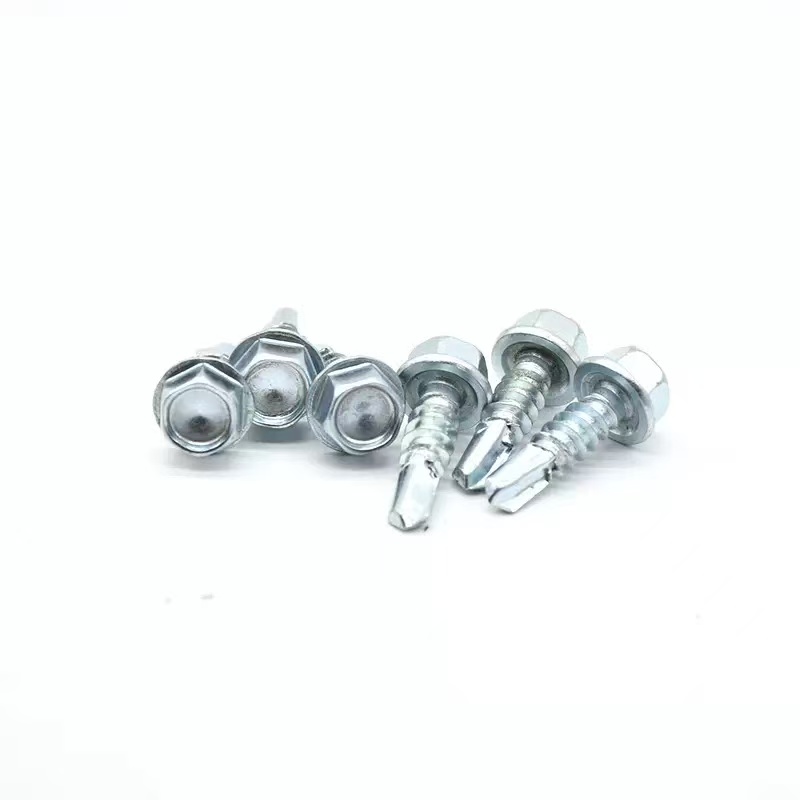Blue-White Zinc Plated Carbon Steel Hex Head Self-Drilling Screw